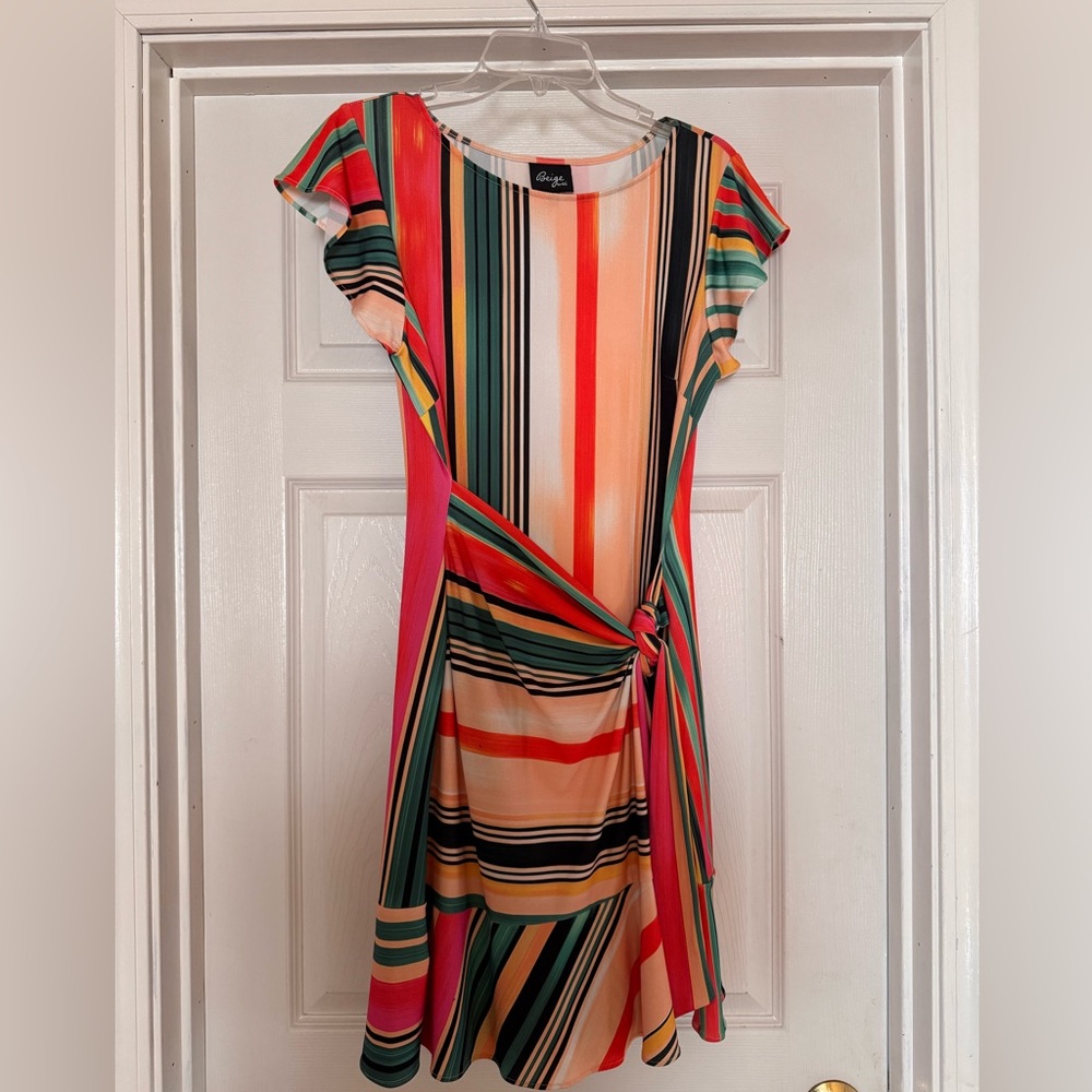 Beige by eci Multicolor Striped Midi Dress - Coral, Green & Cream